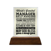 World's Greatest Manager Glass Plaque